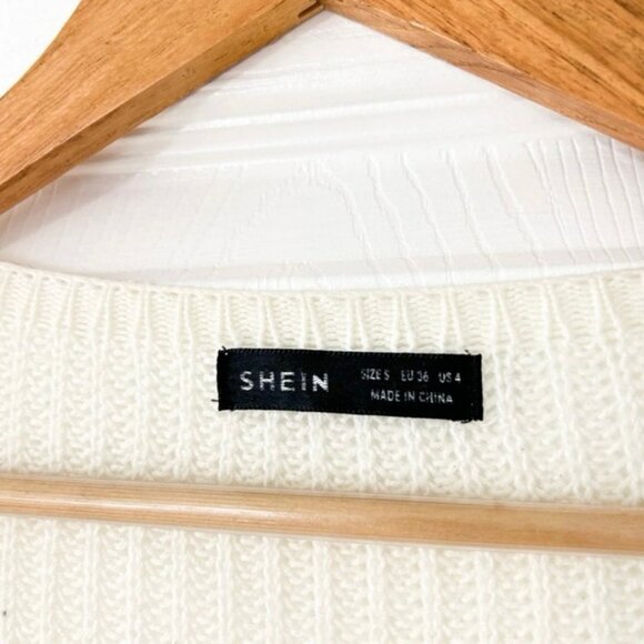 SHEIN White Oversized Open Front Longline Cardigan Sweater Womens Size Small EUC - Picture 4 of 8